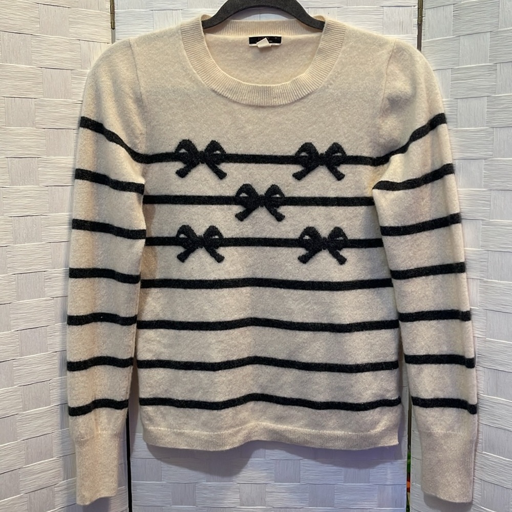 J Crew Striped Bow Cashmere Sweater🐇 - Picture 3 of 15